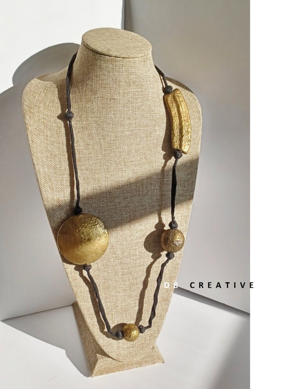 New handmade gold tone with black fabric chain necklace